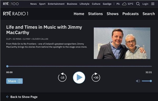 Jimmy&nbsp;MacCarthy国家音乐厅之夜：从&nbsp;RTE&nbsp;报道到《Hot&nbsp;Press》，资深制片人&nbsp;Brendan&nbsp;Cronin&nbsp;的至高赞誉